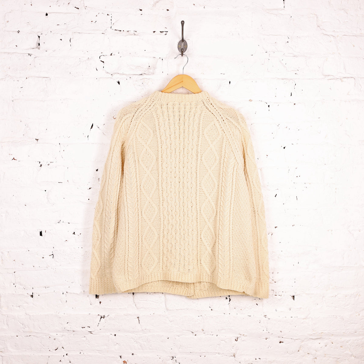 Women's Aran Cable Knit Cardigan - Cream - Women's M