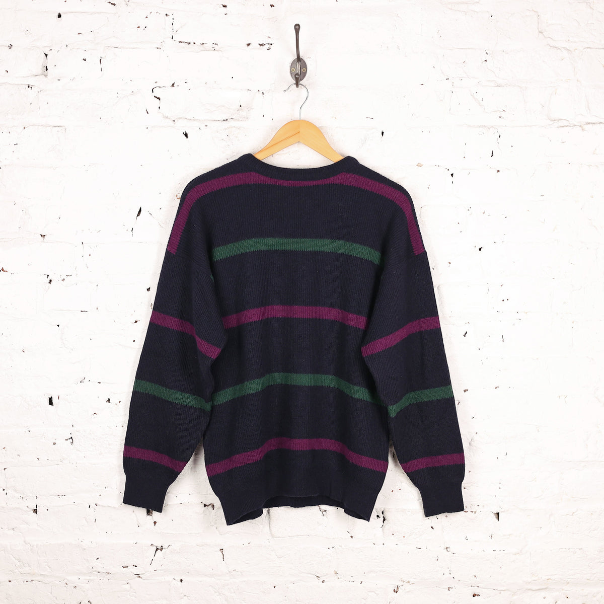 Lacoste 90s Striped Knit Jumper - Blue - S