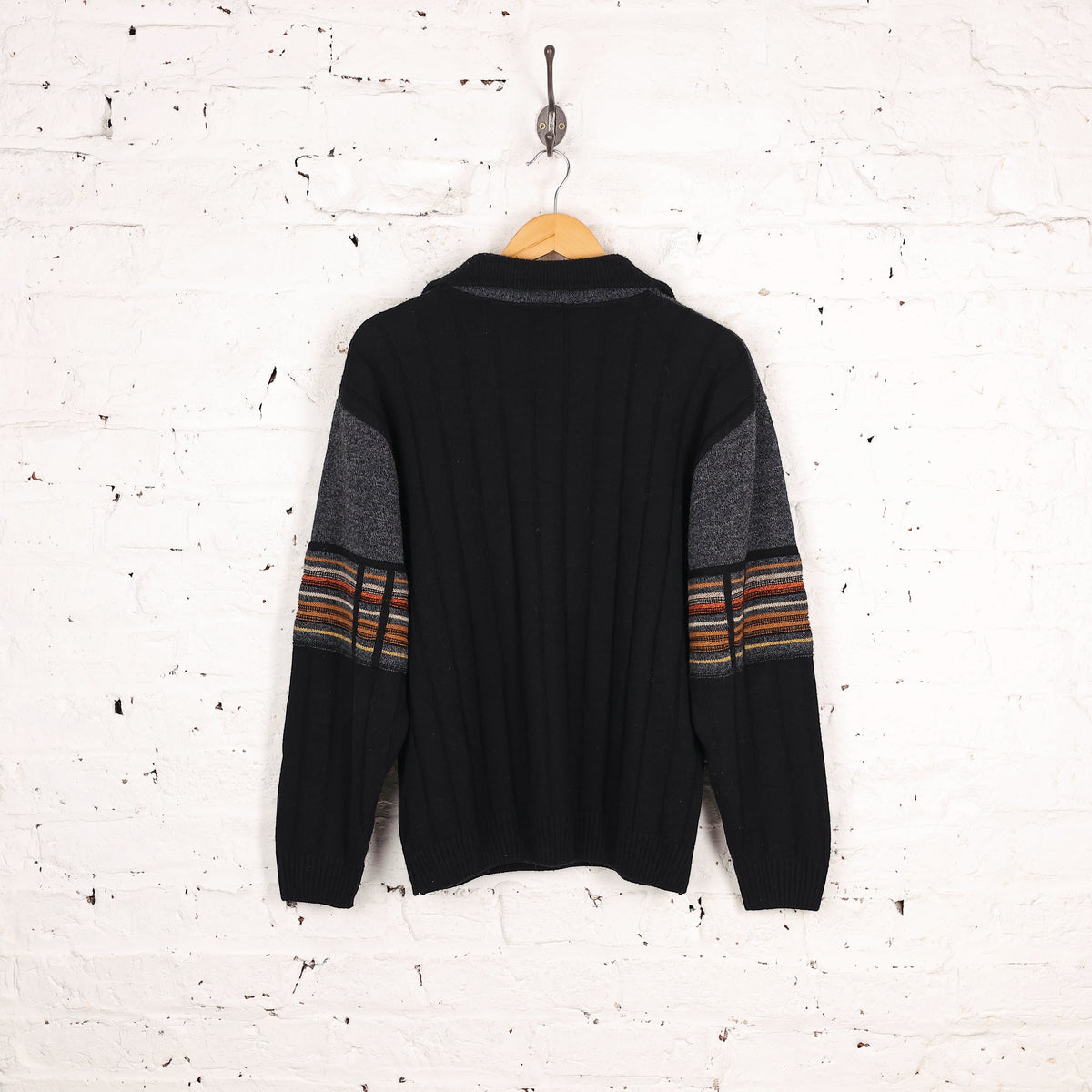 Paul Smith Striped 1/4 Zip Pattern Knit Jumper - Black - XL