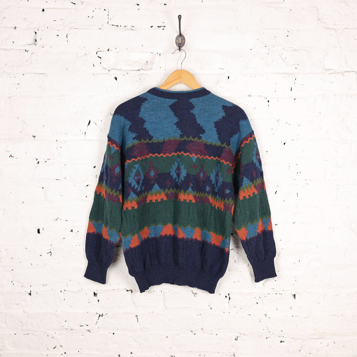 90s Pattern Knit Jumper - Blue - M