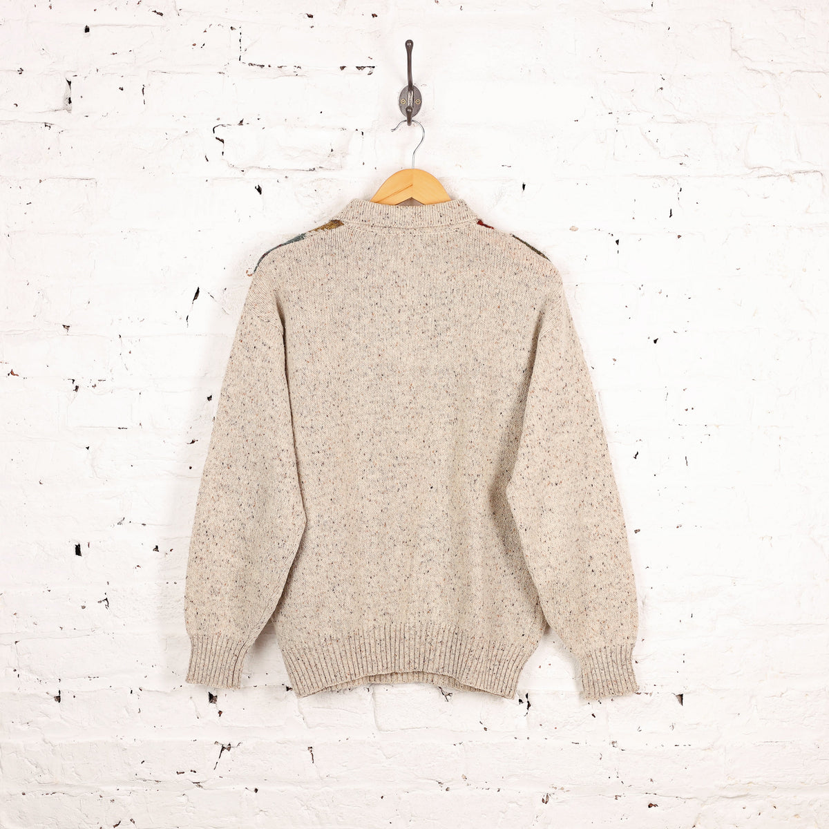 90s Argyle Pattern Knit Collared Jumper - Beige - S