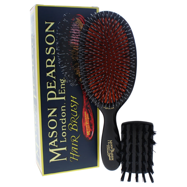 Large Popular Bristle and Nylon Brush - BN1 Dark Ruby by Mason Pearson for Unisex - 2 Pc Hair Brush, Cleaning Brush