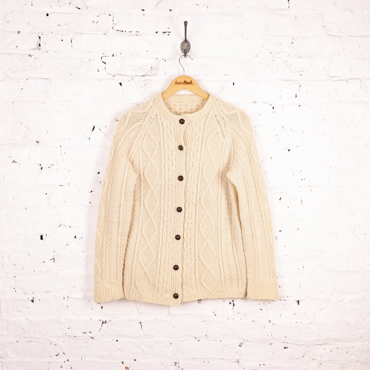 Women's Aran Cable Knit Cardigan - Cream - Women's M