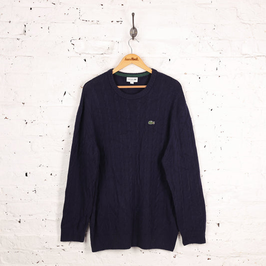 Lacoste Classic Fit Cable Knit Wool Jumper - Blue - XL